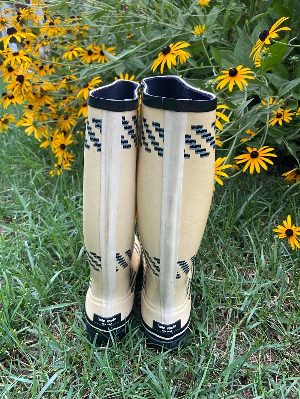 kate spade Yellow Chevron-Accent Tall Rain Boots